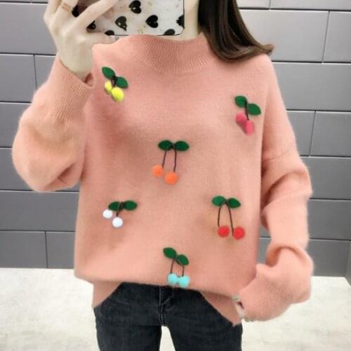 2021 Women Turtleneck Sweater Solid Female Cartoon Cute Streetwear Pullovers Long Sleeve Knitted Ladies Fashion Tops Jumper H418