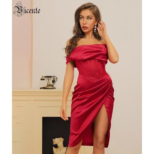 VC Womens Dress Celebrity Party Cocktail Dress Red One Shoulder Drape Design Satin Dress