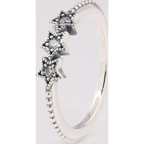 Authentic S925 Celestial Stars With Crystal Ring For Women Wedding Party fit Lady Fine Jewelry