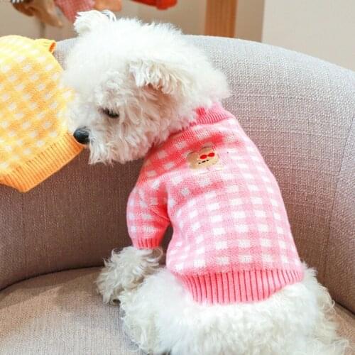 A Small Dog Vest Cat Knited Sweater Dog Cartoon Plaid Puppy Coat Winter Warm Clothes Chihuahua Yorkshire apparel