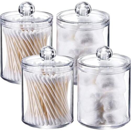 2 Pcs/set Storage Box Bathroom Organizer Round Plastic Box Transparent Food Jar Cosmetic Cotton Swab Cosmetic Storage Box