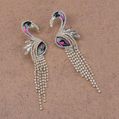 2020 Fashion Cute Animal Bird Earrings Women Luxury Crystal Rhinestone Tassel Long Earrings Jewelry Female Indian Ethnic Earring