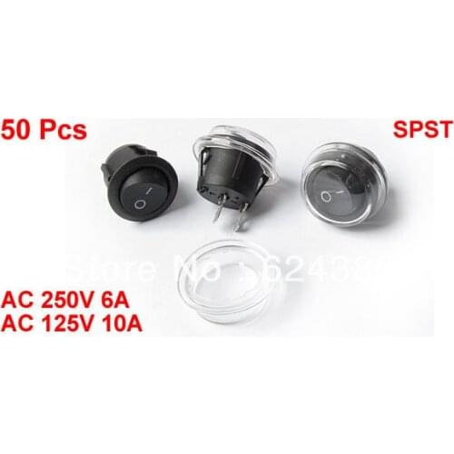 50 Pcs x Black On/OFF 2 Position SPST Round Boat Rocker Switch + Waterproof Splash Cover