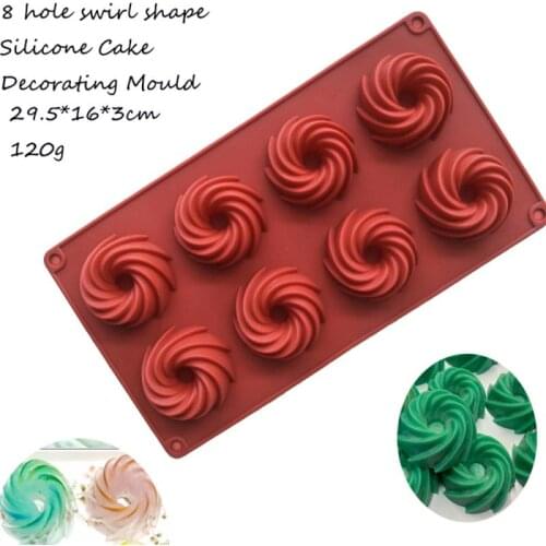8-Cavity Swirl Shape Silicone Cake Decorating Moulds Cookie Mold Pudding Ice Cream Baking Pan Pastry Tool Random Color
