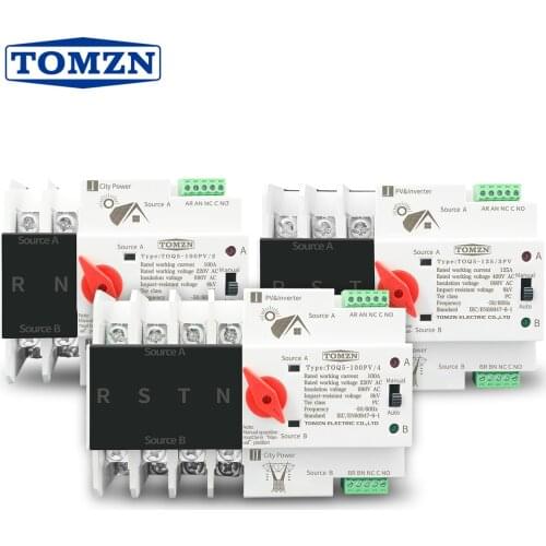 2P 3P 4P Din Rail ATS for PV and inverter Dual Power Automatic Transfer Selector Switches Uninterrupted 63A 100A 125A