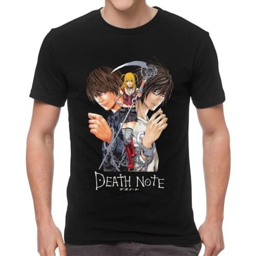 Mens Japan Anime Yagami Misa And Lawliet T-Shirt Manga Death Note Tshirt Short Sleeve Hip Hop T Shirt Cotton Tee Tops Clothing