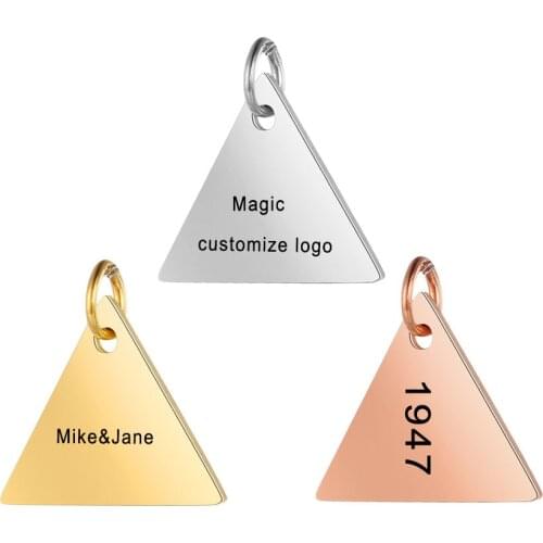 Customized Charms for Jewelry Making Gold Stainless Steel Triangle Pendant Engrave Logo Letter Diy Earring Bracelet Necklace Lot