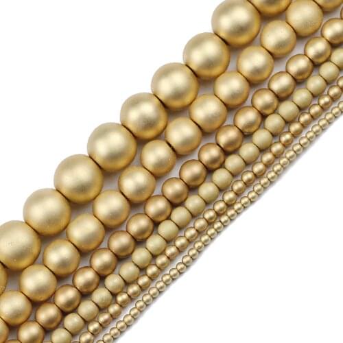 JHNBY Matte KC Gold Hematite Natural Stone 2/3/4/6/8/10mm Round Spacer Loose Beads For Jewelry Making Diy bracelets Accessories