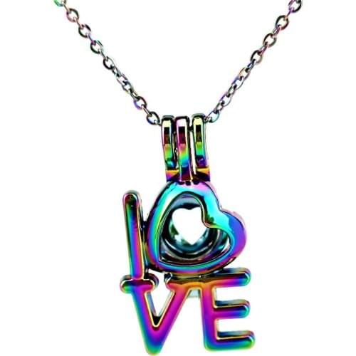 C844 COLORS LOVE Heart Necklace Pendant Aroma Essential Oil Diffuser Fun Gift