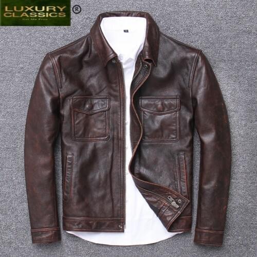 Jacket 100% Real Leather Men Autumn Winter Clothes 2021 Streetwear Fit Genuine Cow Leather Coat Mens Leather Jacket 1790