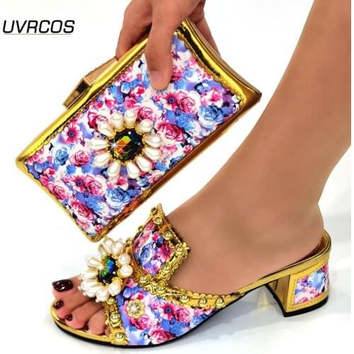 Summer Sandals Italian Shoes with Matching Bags Set Decorated with Diamond Nigerian Shoes and Matching Bags Set Women Shoes