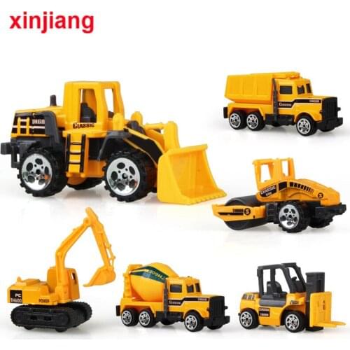 6PCS Mini Alloy Excavator Car Model Toy Dump Truck Engineering Toy Vehicles Forklift Road Construction Truck Car Gift For Kids