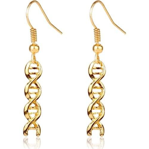 Fashion Spiral Chemistry Science Molecule Structure Double Helix Spiral DNA Gene Gold Antique Silver Color Pendant Drop Earrings