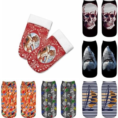 Fashion Women Skull Shark 3D Painted Socks Harajuku Cute Unisex Women Short Socks Funny Cotton Casual Low Ankle Unisex Socks