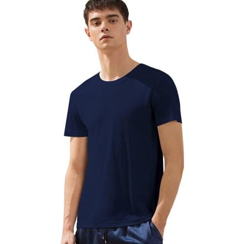 100% Real Silk Mens T-Shirts tee shirt Short-Sleeve Crewneck basic Summer Tops homme Loose