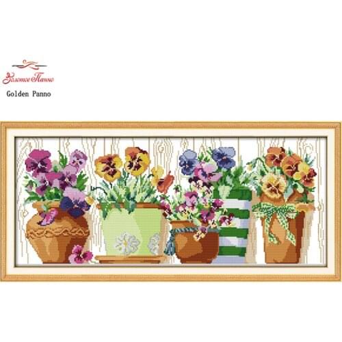 Golden Panno,pottings colourful plant painting counted printed on canvas DMC 11CT 14CT Chinese Cross Stitch kits embroidery 1122