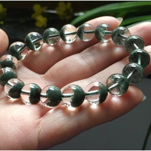 Genuine Natural Green Phantom Clear Round Beads Bracelet Rare 10mm Crystal Garden Fashion Women Men AAAAAA