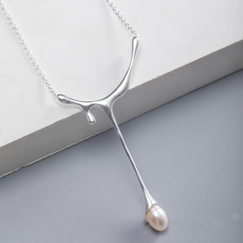 925 Silver Natural Pearl Necklace Pendant For Women Water-drop Exaggeration Creative Fashion Jewelry