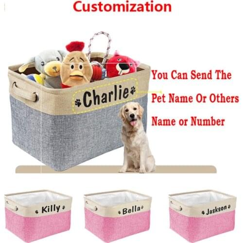 Personalized Pet Dog Toy Storage Basket Dog Canvas Bag Foldable Pet Toys Linen Storage Box Bins Dog Accessories Pet Supplies