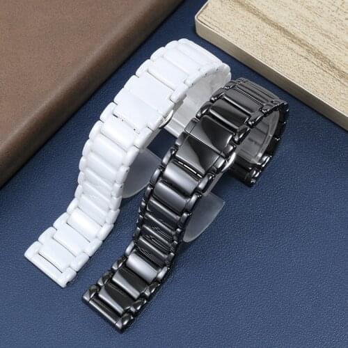 Ceramic Watchband Replacement AR1509 1507 1895 70002AR6008 Series Black White Watch Chain 22mm Mens Bracelet