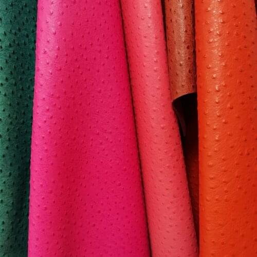 Pink Ostrich Pattern Genuine Cowhide Leather Fabric Calfskin Real Cow Skin Embossed Soft Bag Sofa Leather Material Free Shipping