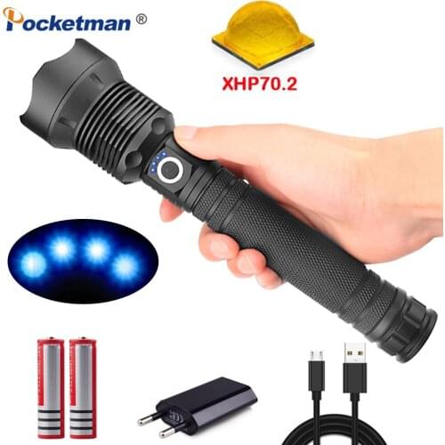 Most Powerful XLamp XHP70.2 Powerful LED Flashlight Zoomable Lamp Rechargeable Torch XHP50 Light Waterproof for Outdoor Camping