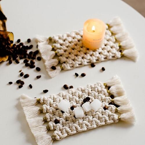 Northern Europe Macrame Cup Pad Bohemia Tablecloth Table Mat Pure Handmade Cotton Braid Non-slip Insulation Mats For Kitchen
