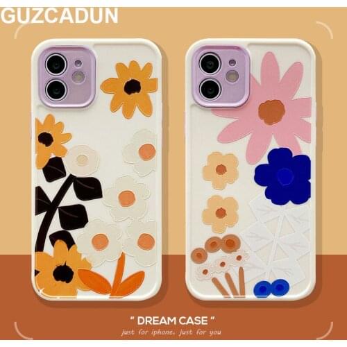 E-plating Lens Silicon Phone Cases for Iphone 11 12 Pro Max Mini Xs Max Xr 7 8 Plus X SE 2020 Soft Fresh Flower Pattern Cases