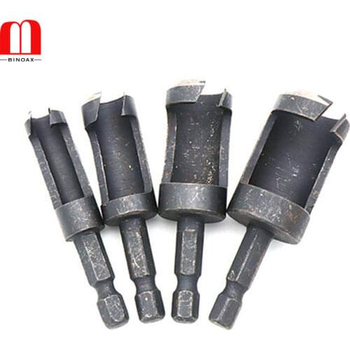 Hex Shank 4pcs Carbon Steel Carpenter Woodworker Hole Wood Plug Cutter Cutting Power Tool Wooden Drill Bit 6/10/13/16mm