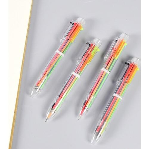 Creative cute cartoon multi-color ballpoint pen multi-functional press color personality oil pen stationery 6 color pen