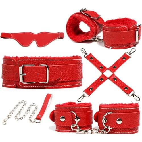 6pcs/set Vintage Sexy BDSM Collar Handcuff Chain Slave Rope Bondage Blindfold Set Fetish Toy for Women Couples SM Toys