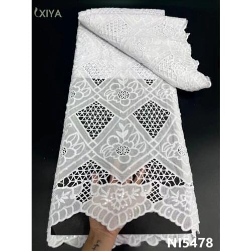High Quality African Milk Fiber Tissue Lace Pure White Milk Silk Lace Fabric with Sequins Nigerian Mesh Fabric for Sew NI5478