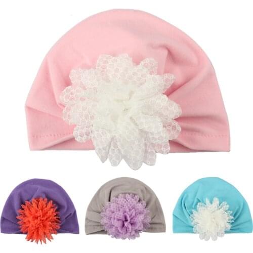 Yundfly New Flower Baby Girl Hat Newborn Photography Props Turban Hat Girls Cotton Infant Beanie Cap Kids Hair Accessories
