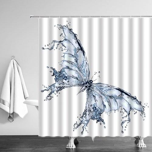 Shower Curtain Creative Raindrop Butterfly Dolphin Waterproof Polyester Fabric High Quality Bath Screen With Hooks Home Decor