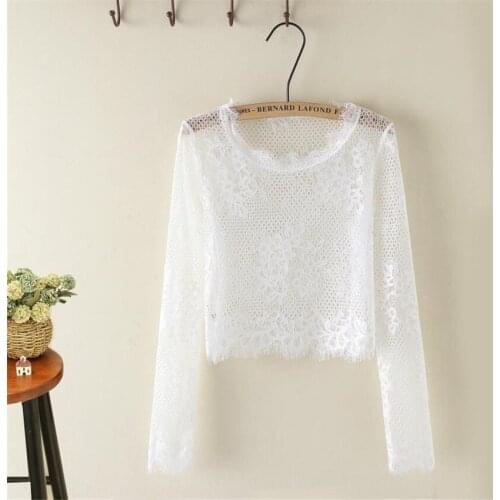 2021 New Lace T-shirt All-match Sexy Women Hollow Out Tees Slim Lady Basic Tops Pullovers Sun protection Coat Bottomings WZ1329