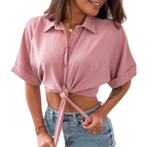 Womens New Summer Short Sleeve Blouse Sexy Temperament Commuter Short Lapel Loose Shirt 2021