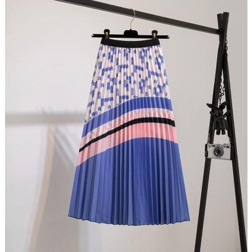 2021 Fashion Women Pleated Skirts High Waisted Elastic Girl Summer Spring Long Skirt Party Holiday Female A-Line Mid-Calf Skirt