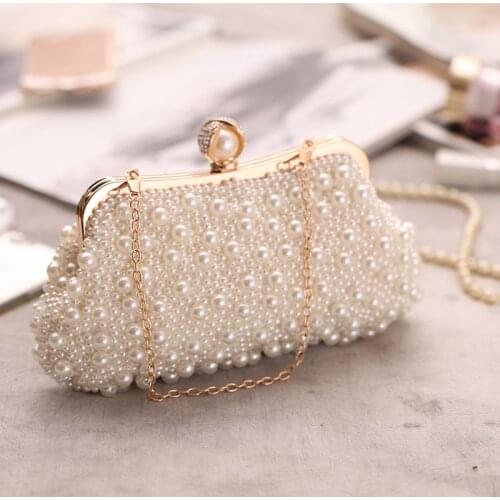 SEKUSA crystal beaded women evening bags for party dinner handbags shell design lady pearl purse bags