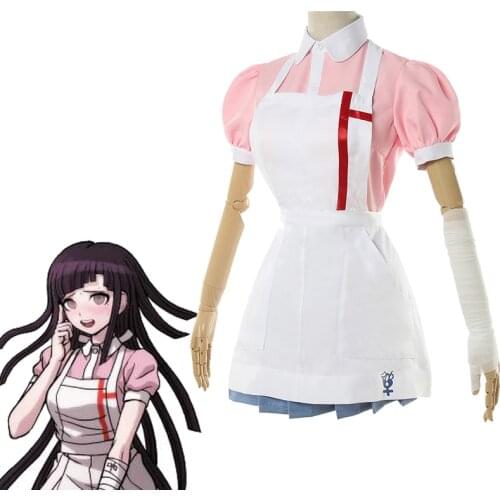 New Anime Danganronpa 2 Cosplay Mikan Tsumiki Costume Pink Top Skirt Woman Dress Maid Uniform Halloween Party Cosplay Costume