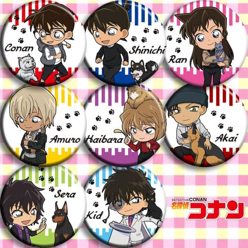 1PC 58MM Detective Conan Case Closed Kudou Shinichi Badge Brooch Round Icons