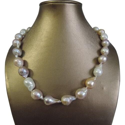 100% NATURE FRESHWATER Baroque PEARL NECKLACE-12-15 MM big nature mixed color pearl ,pearl length 18-25 mm size-49-120 CM long