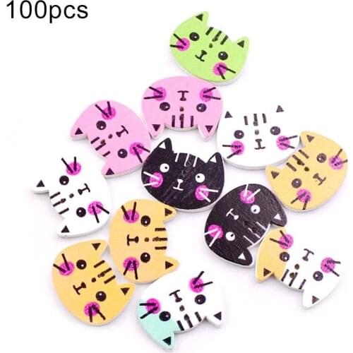 100Pcs Handmade Cat Shape Wooden Buttons DIY Craft Clothes Sewing Accessory DIY Apparel Sewing Fabric-DIY