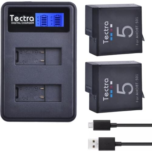 2pcs 1600mAh Batteries for AHDBT-501 GoPro Hero5 Hero6 +LCD USB Dual Charger for GoPro Hero5 Hero6 Sport Action Camera Battery
