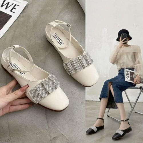 2021 Summer Women Sandals Closed Toe Square Heels Slip on Shoes Rhinestone Design Pumps Fashion Elegant Buckle Strap Sandals