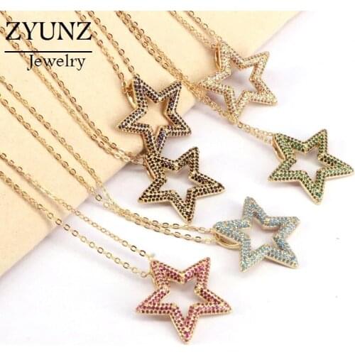 4PCS, Gold color Star Pendant Necklace Women Cubic Zirconia CZ Necklace Colorful Zircon Jewelry