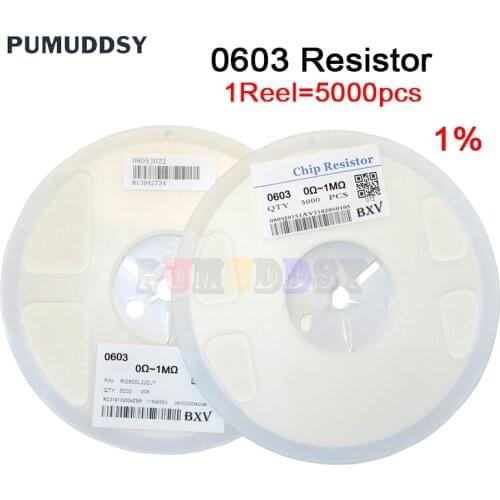 5000Pcs 0603 Resistor SMD Accuracy 1% 0 ohm ~ 10M ohm 1K 2.2K 10K 100K 0 1 10 100 150 220 330 ohm 1R 10R 100R 150R 220R 330R