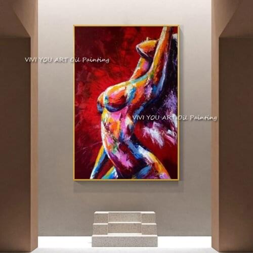 Abstract Colorful Naked Women Dacing Oil Painting Figure Wall Art Hand Painted Modern Office Wall Canvas Home Decoration Gift