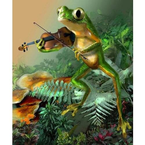 New 5D Diy Diamond Painting Animal Frog Violin Cross Stitch Diamond Mosaic Needlework Diamond Embroidery Home Decor Handcraft
