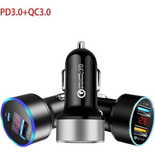 Car Charger Quick Charge LCD Display PD QC3.0 QC SCP 5A Type C 18W Fast Car USB Charger For iPhone Xiaomi Mobile Phone