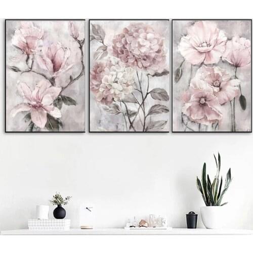 Noble and elegant Pink Floral Canvas Painting Flower Posters and Prints Wall Art Pictures for Living Room Home Decor Cuadros